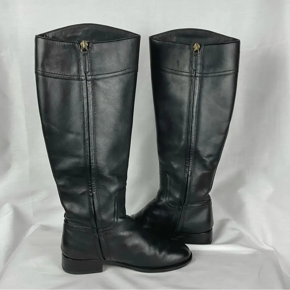 Tory Burch Ashlynn Black Boots Sz 7 Leather Riding Boots New Soles Authentic